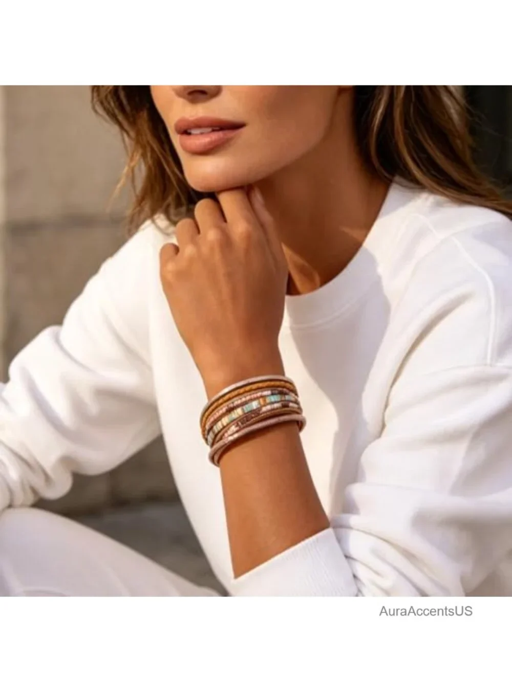 Faux Leather Wrap Bracelet Women Boho Layered Cuff Clasp